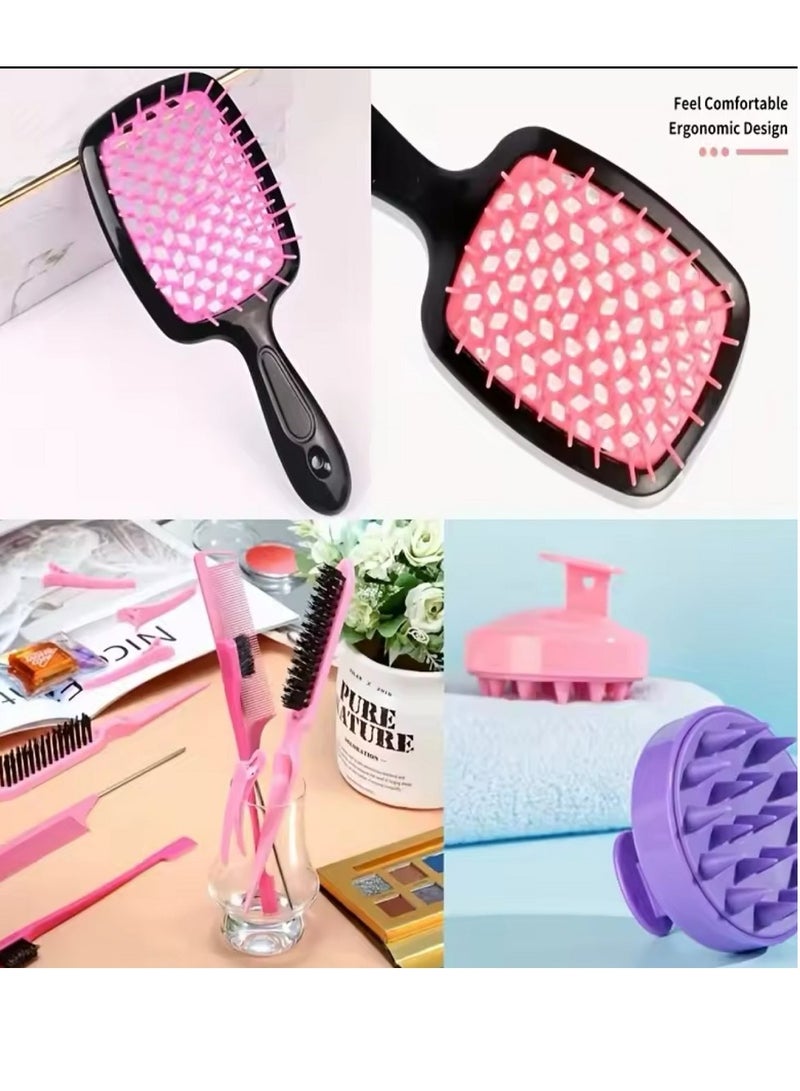 COYICMSS 12pcs Detangling Hair Comb Set Massage Anti-static Hollow Out Wet Teasing Rat Tail Brush with Spray Bottle Barber Styling Tools  - Image 5