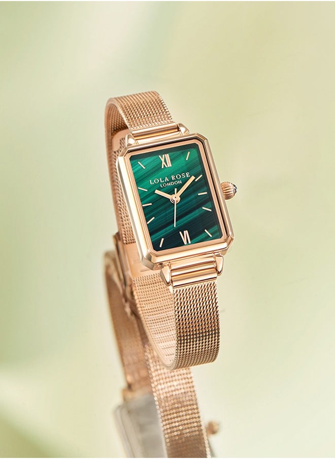 LOLA ROSE Women's Lola Rose Green Dial Watch - Flexible Rose Gold Steel Bracelet with Square Green Dial, Elegant Design for Daily Wear and Special Occasions  - Image 4