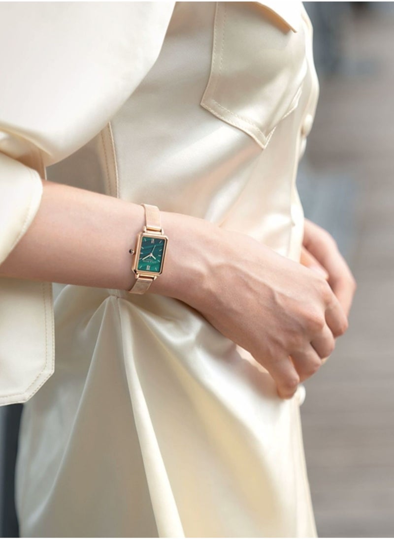 LOLA ROSE Women's Lola Rose Green Dial Watch - Flexible Rose Gold Steel Bracelet with Square Green Dial, Elegant Design for Daily Wear and Special Occasions  - Image 3