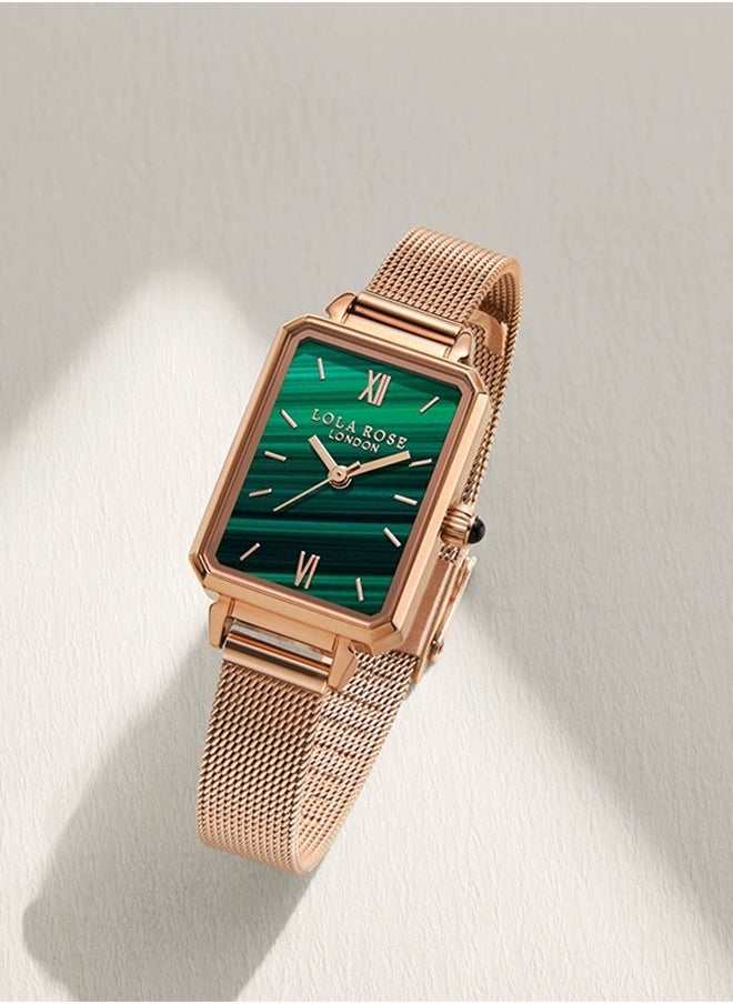 LOLA ROSE Women's Lola Rose Green Dial Watch - Flexible Rose Gold Steel Bracelet with Square Green Dial, Elegant Design for Daily Wear and Special Occasions  - Image 5