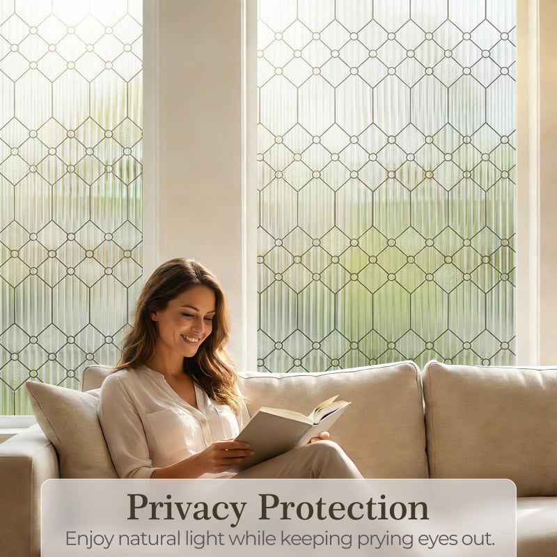 SUNBABY Reeded Glass Window Privacy Film, Frosted Glass Window Film for Bathroom & Front Door, Static Cling Decorative 3D Window Stickers Day and Night Privacy Sun Heat Blocking (17.5 x 78.7 Inch) - Image 3