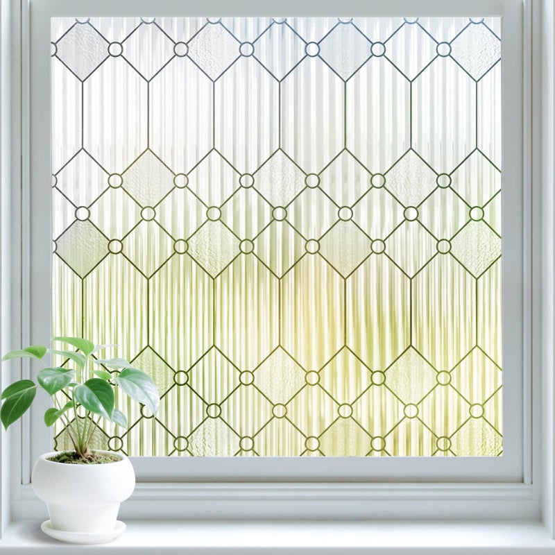SUNBABY Reeded Glass Window Privacy Film, Frosted Glass Window Film for Bathroom & Front Door, Static Cling Decorative 3D Window Stickers Day and Night Privacy Sun Heat Blocking (17.5 x 78.7 Inch) - Image 1
