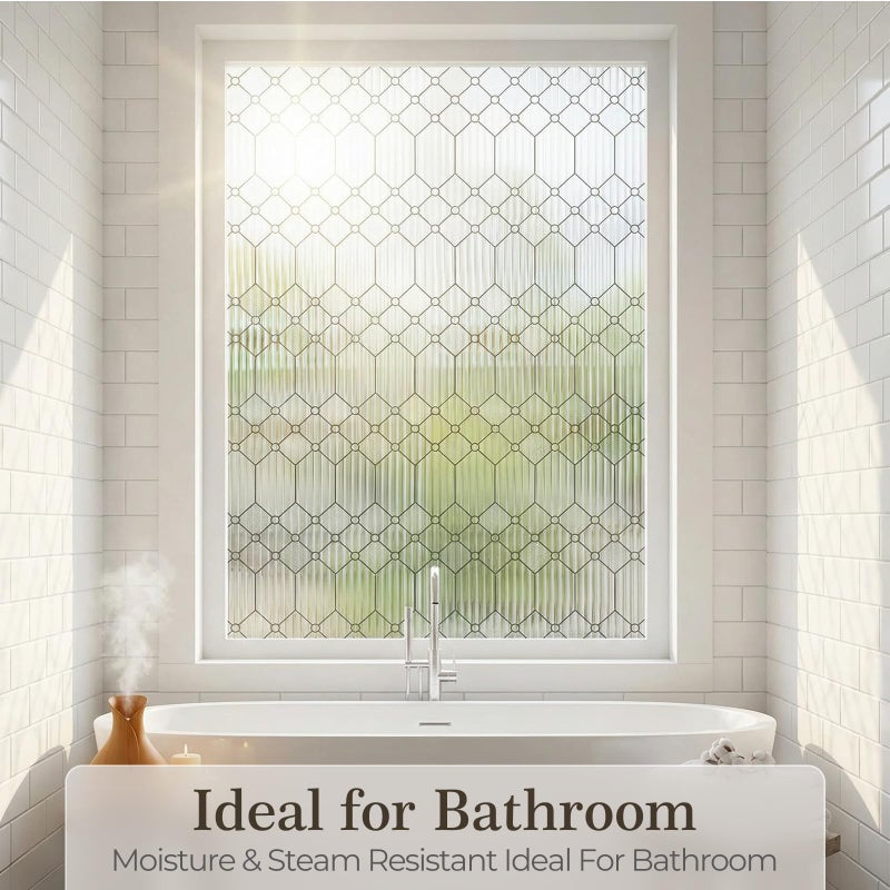 SUNBABY Reeded Glass Window Privacy Film, Frosted Glass Window Film for Bathroom & Front Door, Static Cling Decorative 3D Window Stickers Day and Night Privacy Sun Heat Blocking (17.5 x 78.7 Inch) - Image 2