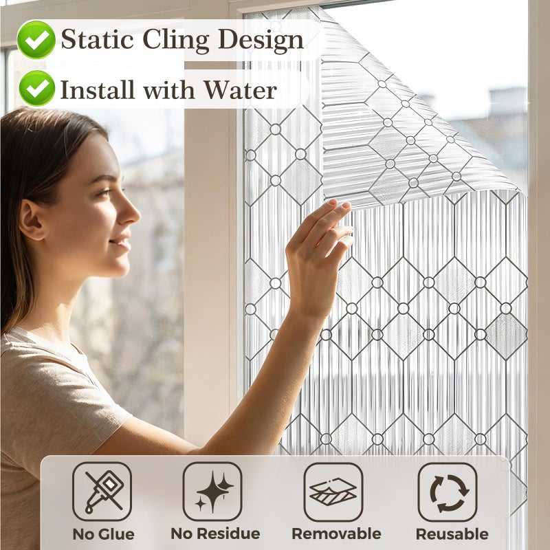 SUNBABY Reeded Glass Window Privacy Film, Frosted Glass Window Film for Bathroom & Front Door, Static Cling Decorative 3D Window Stickers Day and Night Privacy Sun Heat Blocking (17.5 x 78.7 Inch) - Image 5