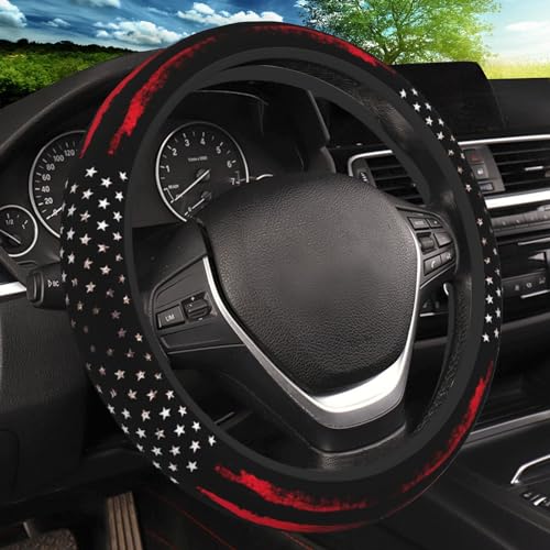KARREAL Red Black American Flag Elastic Steering Wheel Cover NonSlip Breathable Neoprene Steering Wheel Covers Men Car Accessories Universal 15 Inch Fit Auto Suvs Truck - Image 1