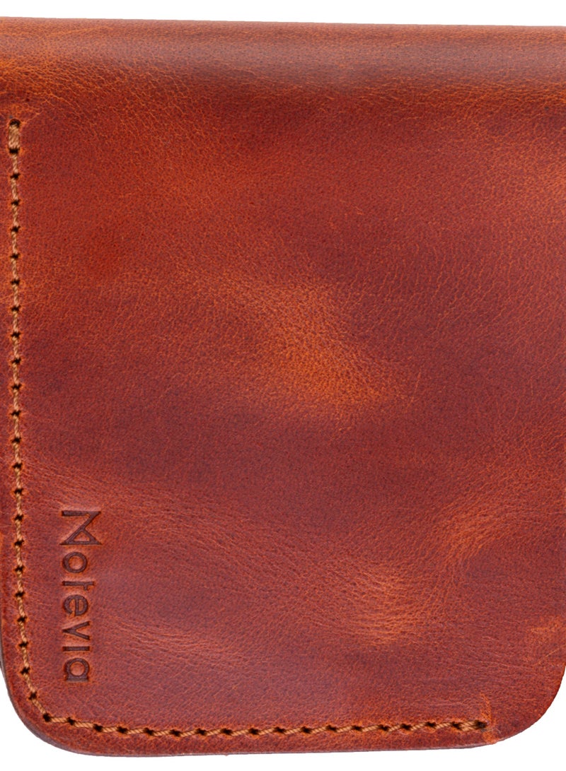 Motevia Havan) Mens Genuine Leather Wallet Leather Slim 4.5x3.5cm with Cash Pocket and 4 Card Pockets for 8 Card Slots - Image 1