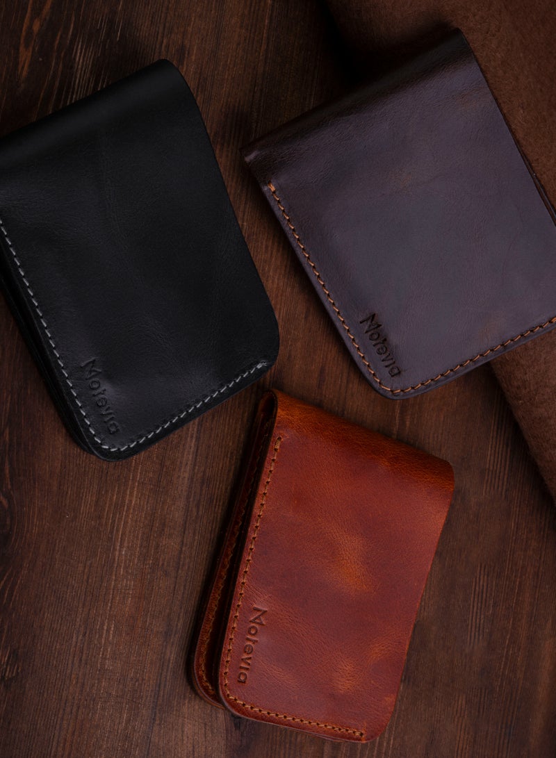 Motevia Havan) Mens Genuine Leather Wallet Leather Slim 4.5x3.5cm with Cash Pocket and 4 Card Pockets for 8 Card Slots - Image 4