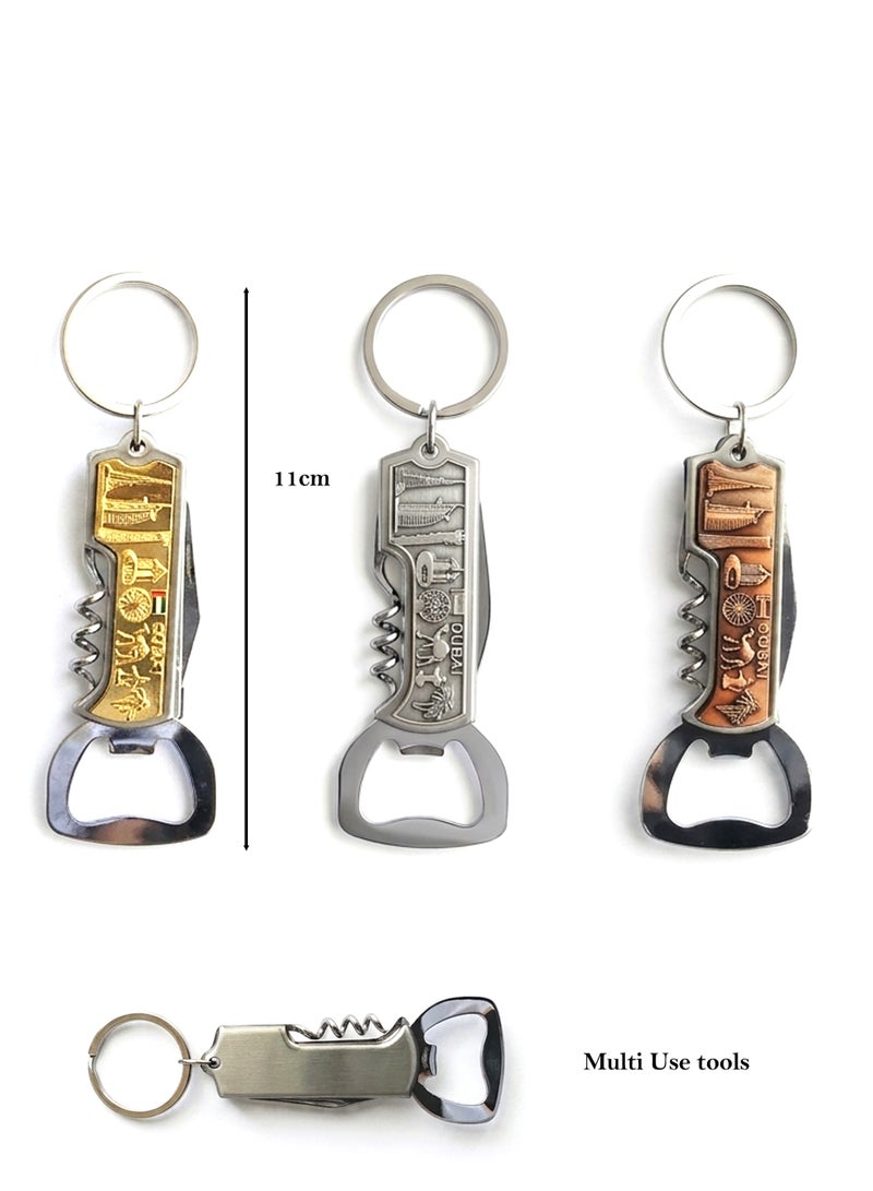 Souvenir Souq Metal Keychain 3pcs Dubai Famous Buildings with in built opener and Cork bottle opener - Image 2