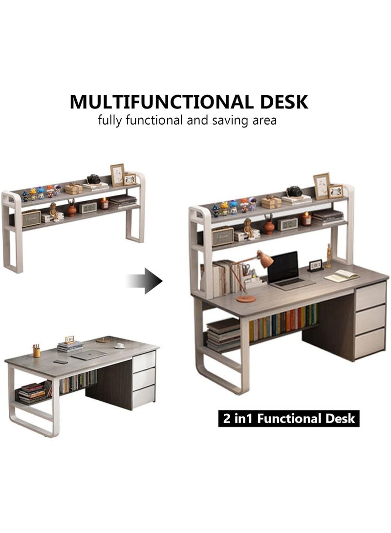 AIWANTO Modern Work Desk with 3 Drawers & 2 Open Storage Shelves – Spacious 140x147x50cm Study Table for Home Office, Bedroom, or Workspace - Image 4