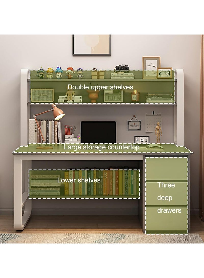 AIWANTO Modern Work Desk with 3 Drawers & 2 Open Storage Shelves – Spacious 140x147x50cm Study Table for Home Office, Bedroom, or Workspace - Image 2