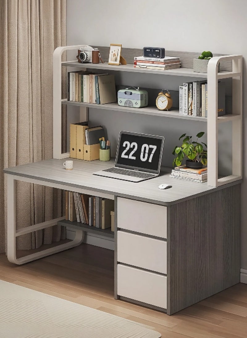 AIWANTO Modern Work Desk with 3 Drawers & 2 Open Storage Shelves – Spacious 140x147x50cm Study Table for Home Office, Bedroom, or Workspace - Image 1