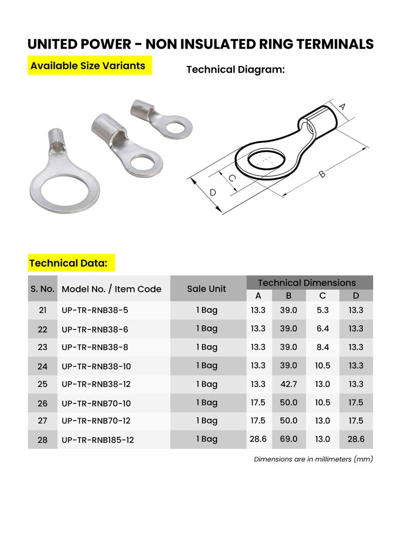 UNITED POWER Non Insulated Ring Terminals | Heavy Duty Crimp Terminals for Battery, Grounding & Wiring - Image 4
