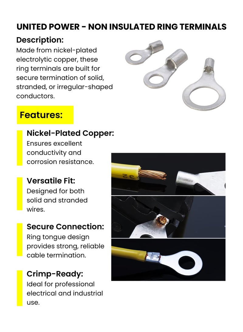 UNITED POWER Non Insulated Ring Terminals | Heavy Duty Crimp Terminals for Battery, Grounding & Wiring - Image 5
