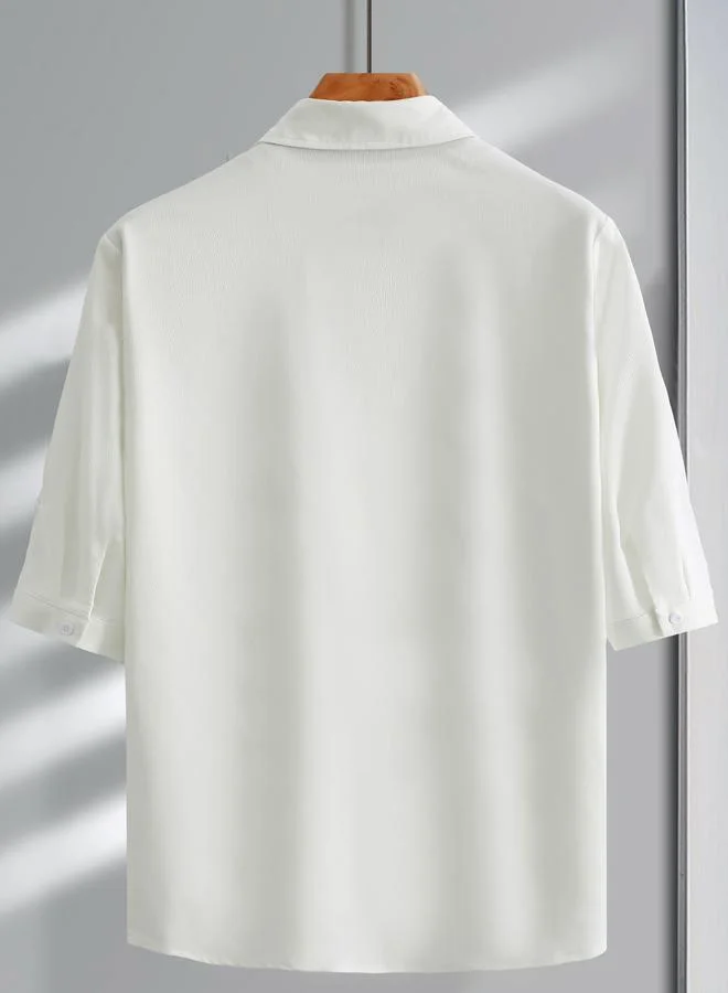 Take Two Men Beige Textured Shirt with Rolled Sleeves