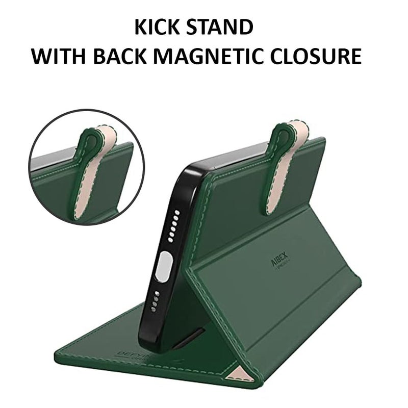 AIBEX ® Compatible for Vivo Y31 5G Flip Cover Leather Finish | Inside TPU with Card Pockets | Wallet Stand | Complete Protection Flip Case Green - Image 5