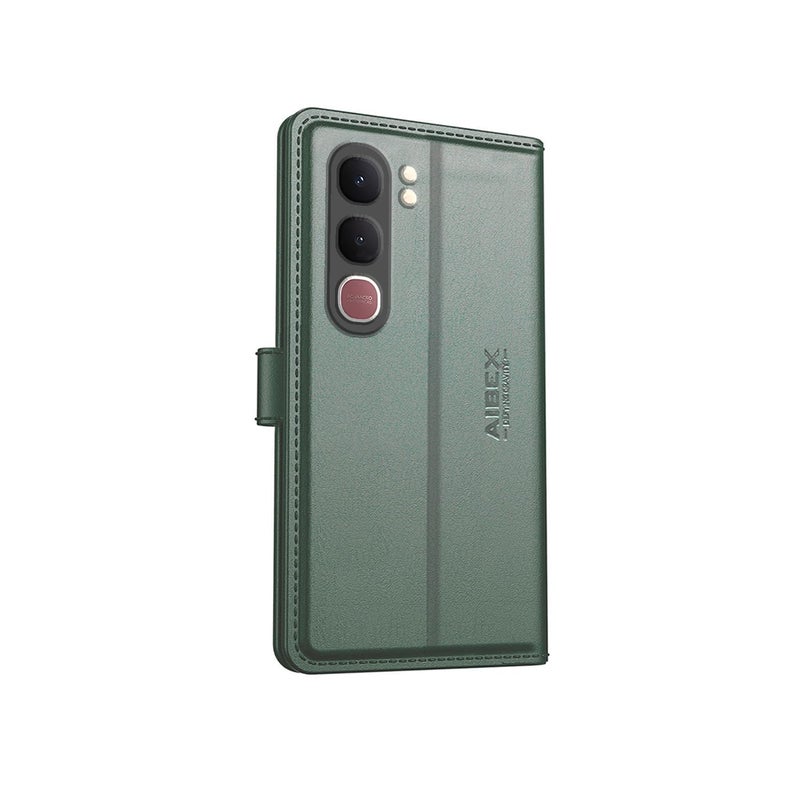 AIBEX ® Compatible for Vivo Y31 5G Flip Cover Leather Finish | Inside TPU with Card Pockets | Wallet Stand | Complete Protection Flip Case Green - Image 2