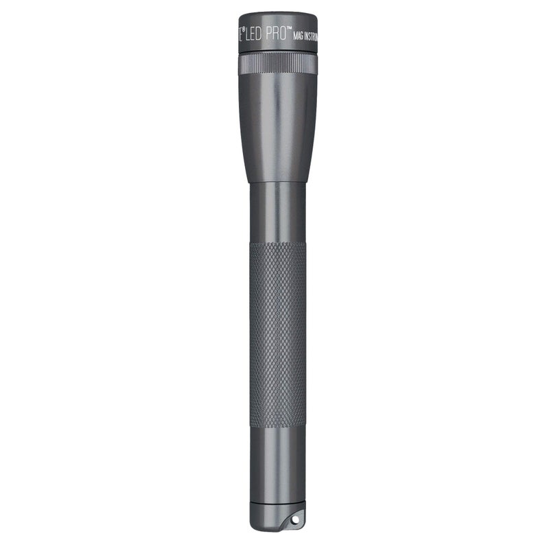 MagLite Mini LED Pro Flashlight - Ultra Bright 332 Lumens, Adjustable Beam, Water-Resistant IPX4, Shock Resistant, 2 Power Modes, Includes 2 AA Premium Alkaline Batteries - (Holster Pack, Gray) - Image 1