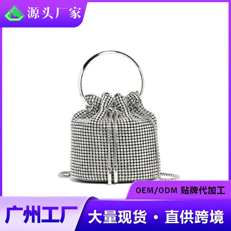 Selling Evening Bag With Rhinestones, 2026 Spring New Fashion Chain Diamond-Encrusted Shoulder Crossbody Bucket Bag - Image 2