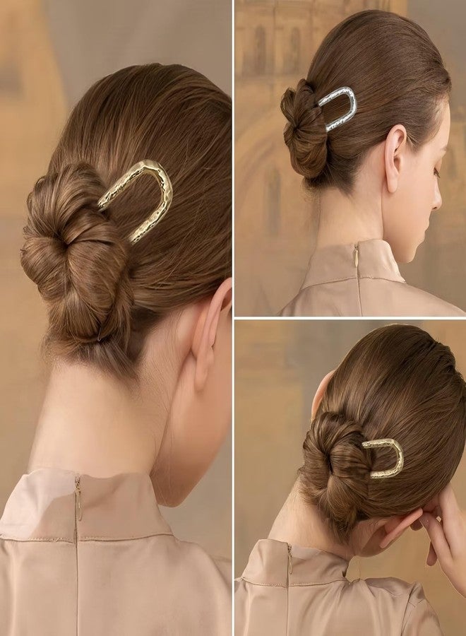 FRDTLUTHW 2PCS U Shaped French Twist Metal Hair Pins for Women,Cute Wavy Hair Forks for Long Thick Hair,Medium Long Silver Gold Hairpins,2 Prong Hair Sticks for Bun Updo,Hair Accessories for Women - Image 3