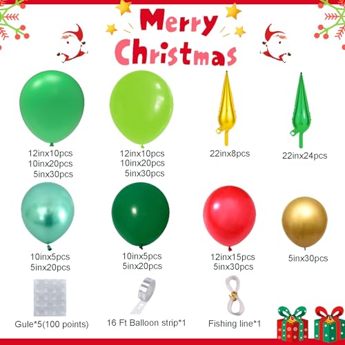 AobkDeco 284PCS Christmas Balloon Garland Arch Kit With lime Green Dark green Red Balloons Exploding Star Balloons for Christmas Party Decorations Supplies - Image 5