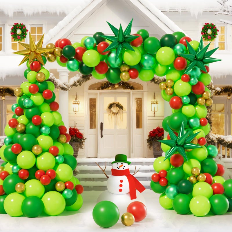 AobkDeco 284PCS Christmas Balloon Garland Arch Kit With lime Green Dark green Red Balloons Exploding Star Balloons for Christmas Party Decorations Supplies - Image 3