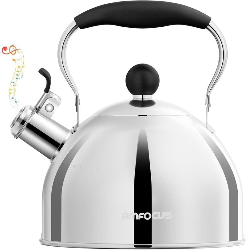 AMFOCUS 2 Quart Stainless Steel Whistling Tea Kettle with Ergonomic Folding Handle - Image 1