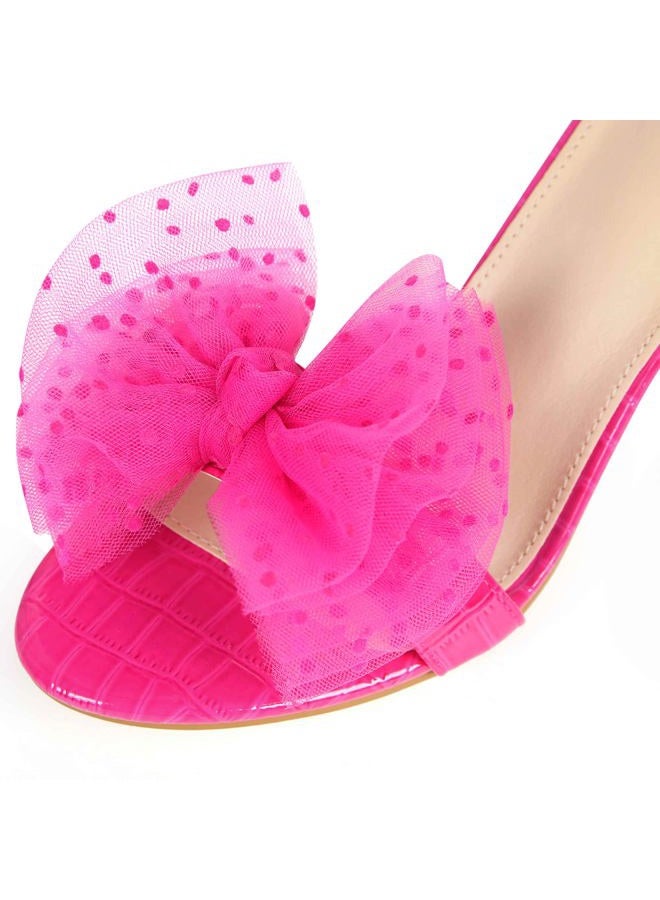 Perphy Mesh Bow Tie Ankle Strap Chunky Heel Hot Pink Sandals for Women 8 M US - Image 2