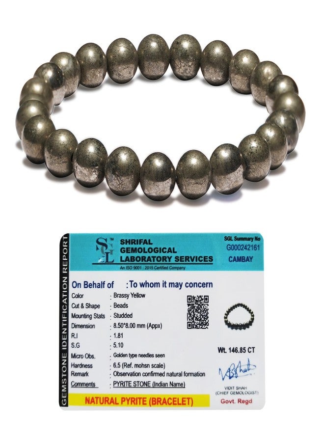 CRIKI Raw Pyrite Bracelet Original Certified for Men and Women, Money Magnet, Pyrite Crystal, Dhan Yog, Stone for Money, Wealth, Manifestation, Meditation, and Reiki Healing - 8MM - Image 1