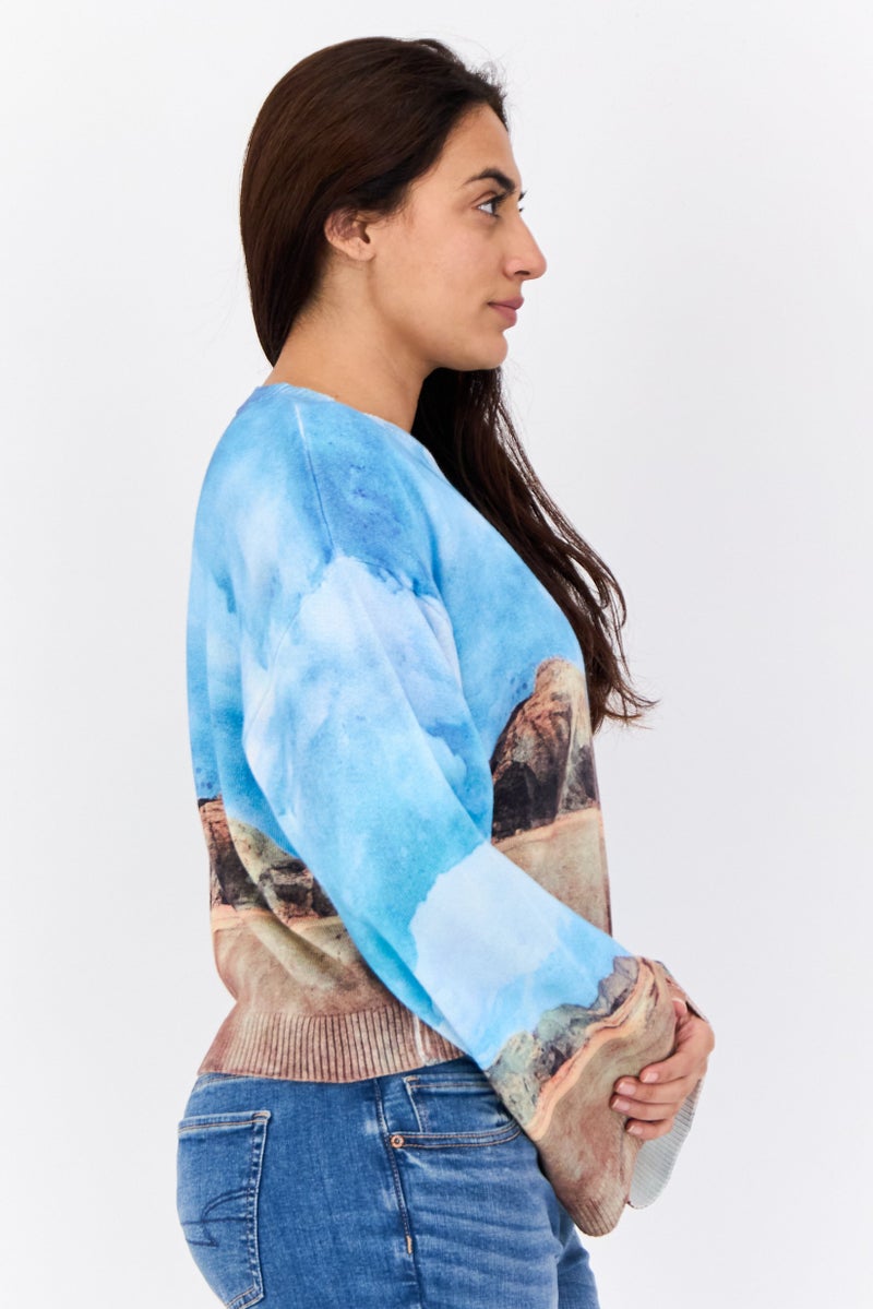 ESPRIT Women Ribbed Collar Graphic Printed Sweater, Multicolour - Image 2