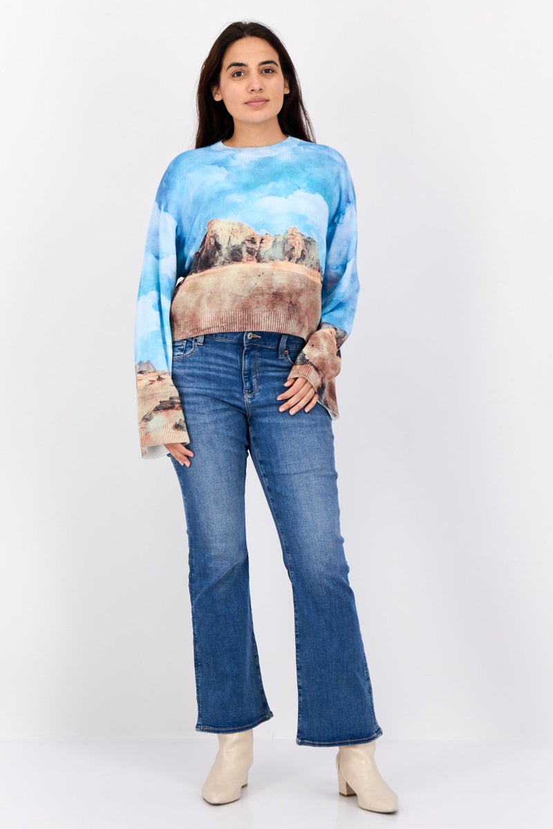 ESPRIT Women Ribbed Collar Graphic Printed Sweater, Multicolour - Image 4