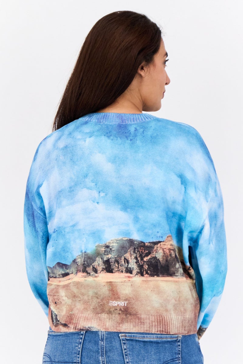 ESPRIT Women Ribbed Collar Graphic Printed Sweater, Multicolour - Image 3