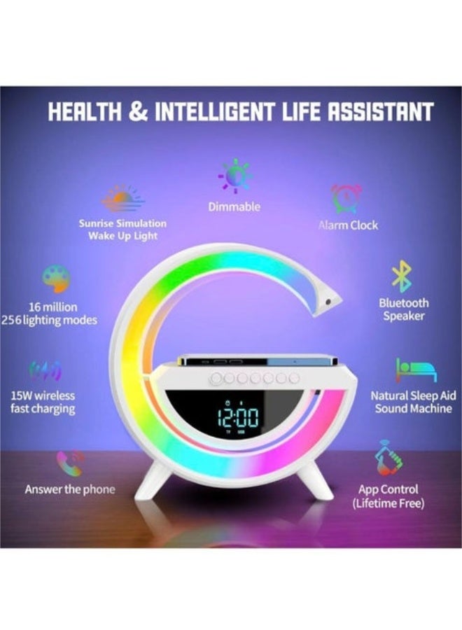 G-Shaped mini Lamp with Wireless Charger, Bluetooth Speaker, LED Alarm Clock, and Dimmable Mood Light - Image 2