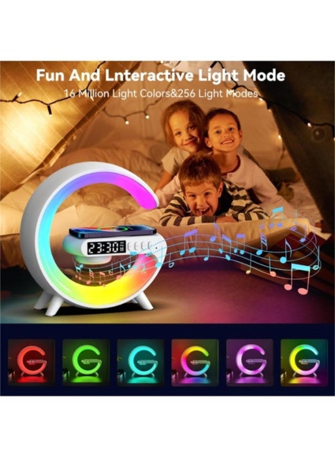 G-Shaped mini Lamp with Wireless Charger, Bluetooth Speaker, LED Alarm Clock, and Dimmable Mood Light - Image 4
