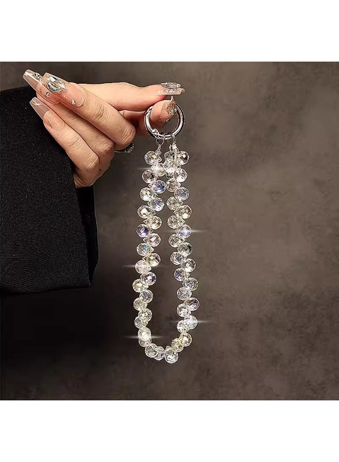 NIBEMINENT Beaded Phone Lanyard, Anti Lost Removable Wrist Strap, Crystal Bow Bracelet Pendant, Phone Keychain Lanyard,Transparent