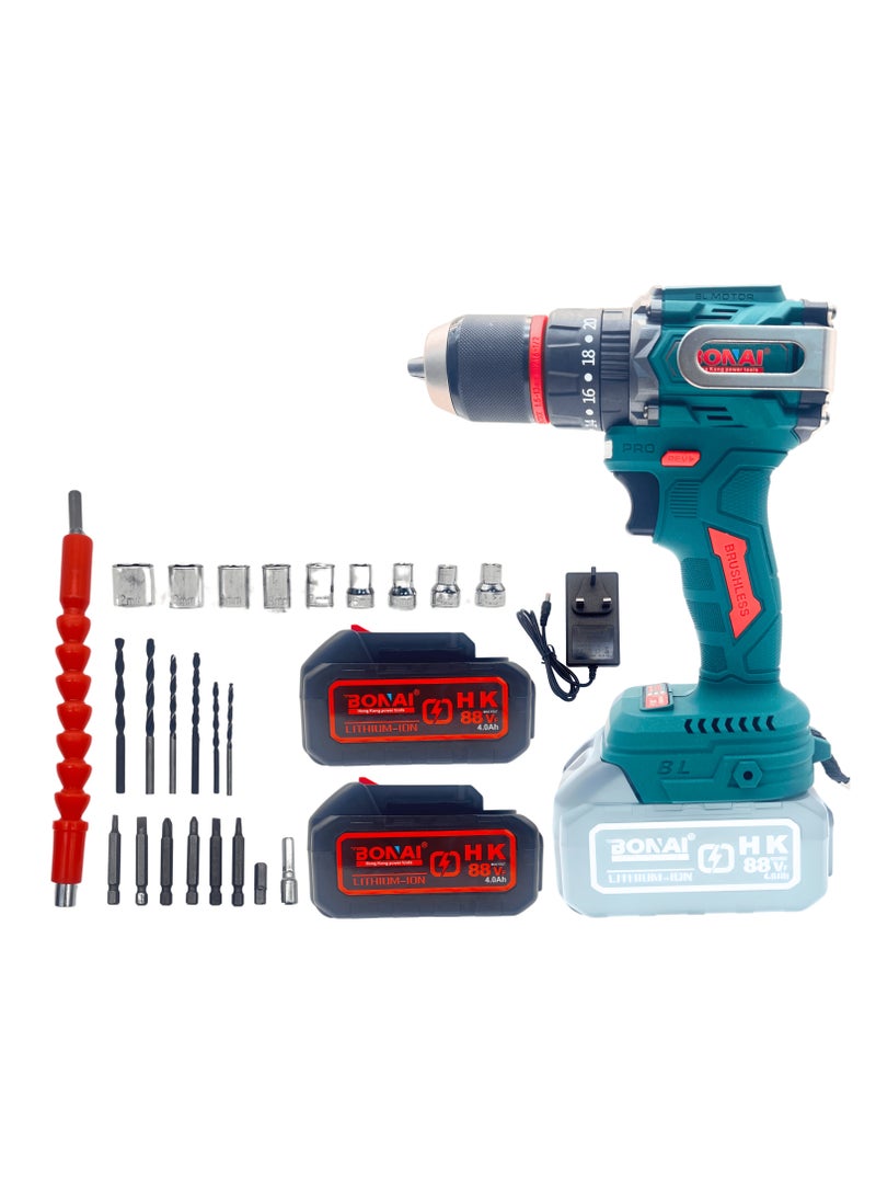 BONAI 88VF Cordless Brushless Impact Drill, 2-Speed Power Driver, 50-60N.m Torque, 13mm Chuck, 1300rpm,  Reversible Electric Screwdriver with Battery & Tool Kit  - Image 1
