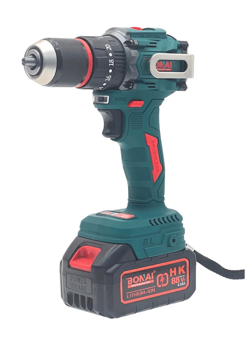BONAI 88VF Cordless Brushless Impact Drill, 2-Speed Power Driver, 50-60N.m Torque, 13mm Chuck, 1300rpm,  Reversible Electric Screwdriver with Battery & Tool Kit  - Image 2