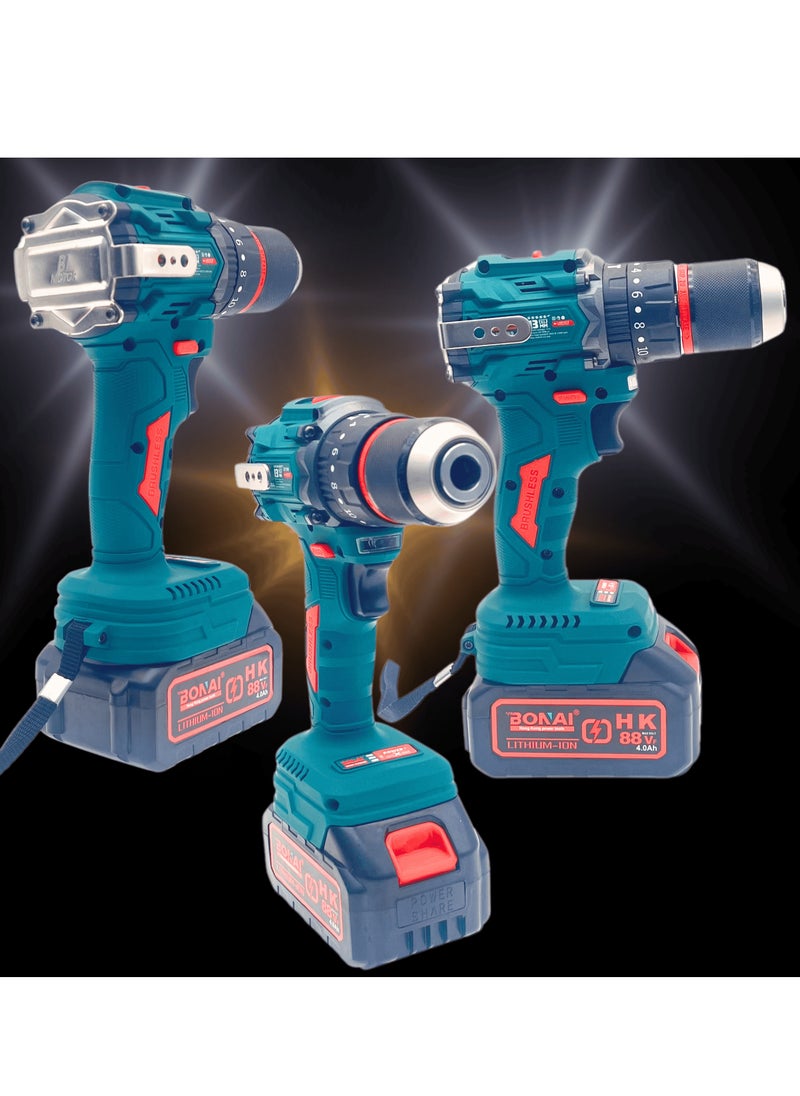 BONAI 88VF Cordless Brushless Impact Drill, 2-Speed Power Driver, 50-60N.m Torque, 13mm Chuck, 1300rpm,  Reversible Electric Screwdriver with Battery & Tool Kit  - Image 4