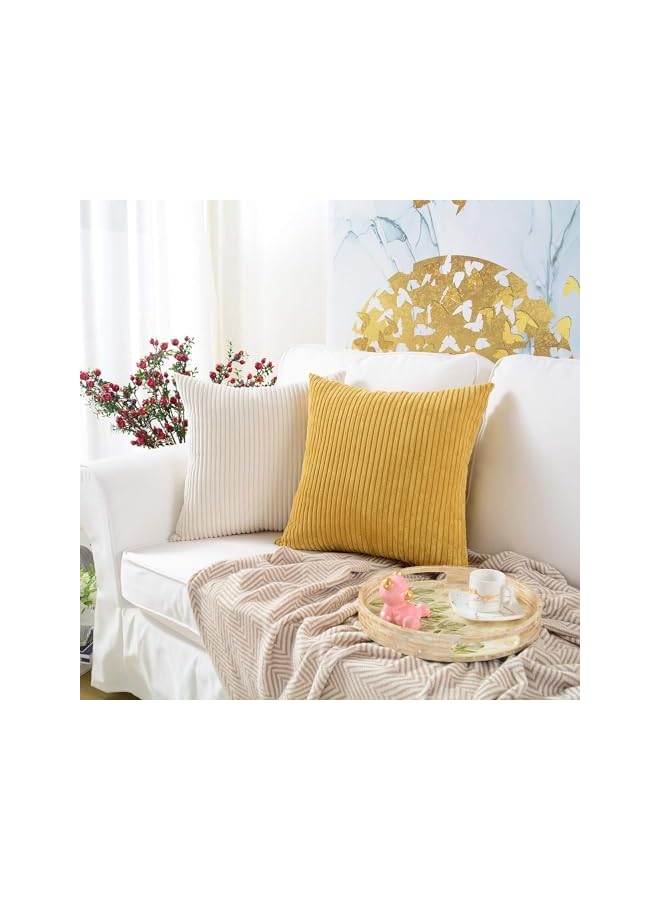 The Bros Corduroy Soft Decorative Square Throw Pillow Cover Cushion Covers Pillowcase, Home Decor Decorations for Sofa Couch Bed Chair 18x18 Inch/45x45 cm (2，Striped Cream) - Image 5