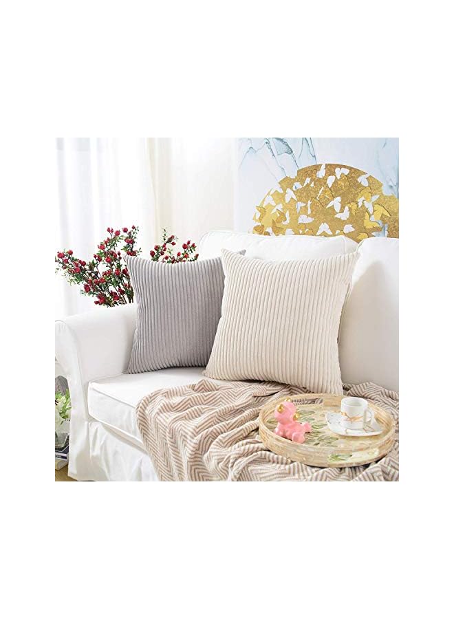 The Bros Corduroy Soft Decorative Square Throw Pillow Cover Cushion Covers Pillowcase, Home Decor Decorations for Sofa Couch Bed Chair 18x18 Inch/45x45 cm (2，Striped Cream) - Image 4