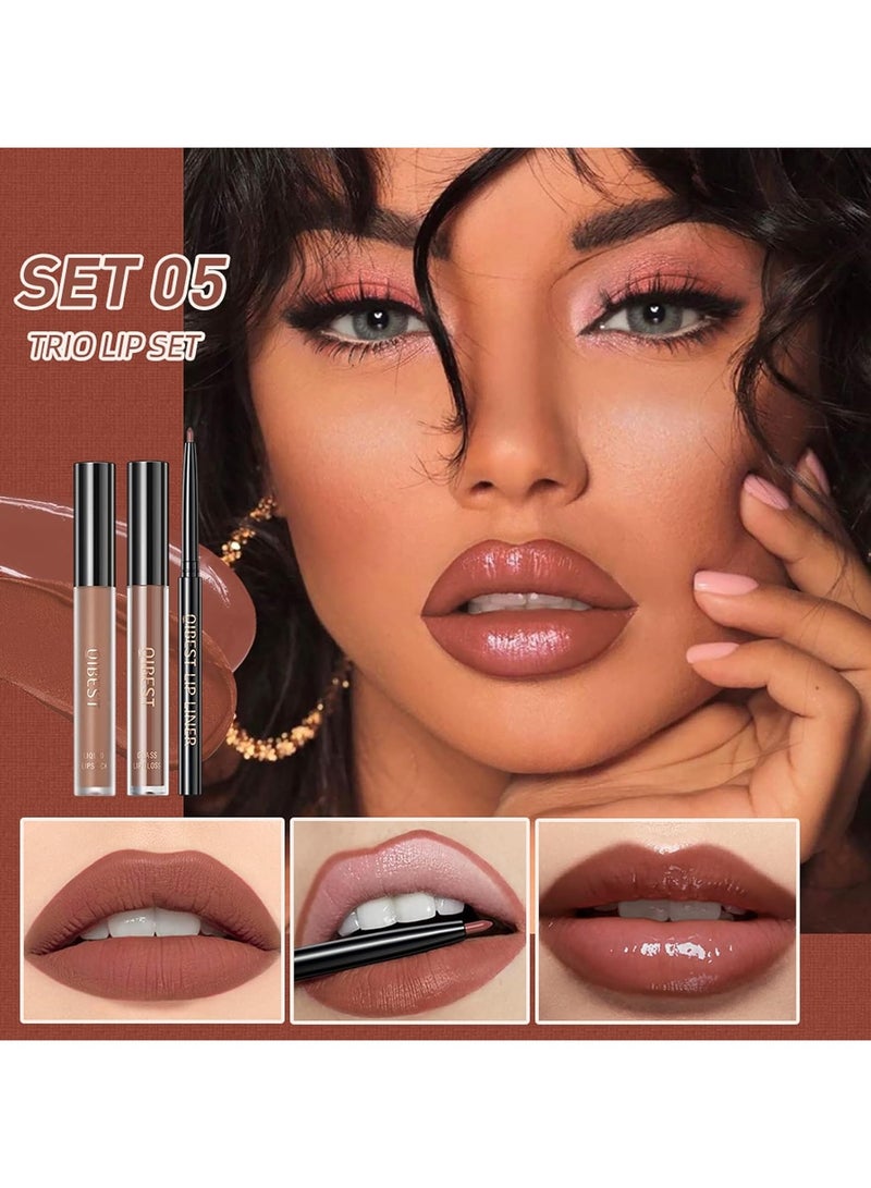 QiBest 3 In 1 Lip Gloss Set With Matte Lipstick ,Moisturizing Lip Gloss And 2mm Lip Liner Liquid Lipstick Long Lasting Makeup Lip Plumping Lipstick Lipgloss Soft And Smooth Like Cream (01 - Sunset Encounter) - Image 2