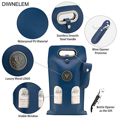 DIWNELEM حقيبة نبيذ جلدية من DIWNELEM - حقائب هدايا نبيذ جلدية مع فتاحة نبيذ - حقيبة حمل زجاجة نبيذ لحفلات الزفاف، أعياد الميلاد، السفر، الحفلات، عيد الميلاد - Image 3