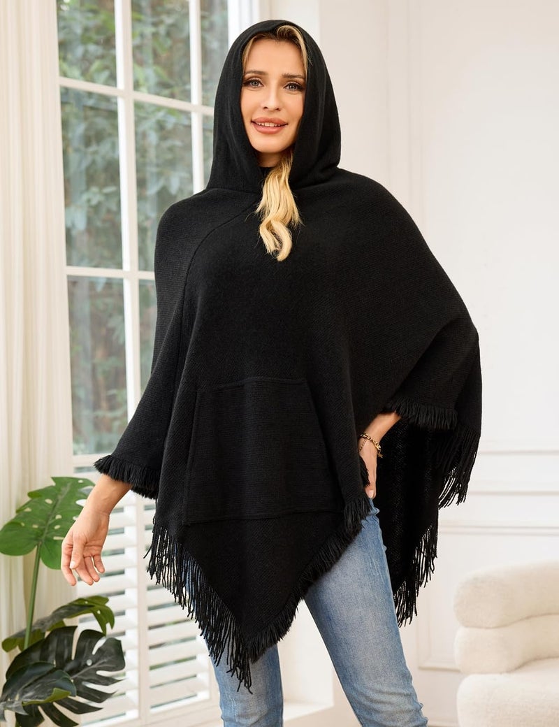 Ferand Ladies' Hooded Cape with Fringed Hem, Crochet Poncho Knitting Patterns for Women - Image 2