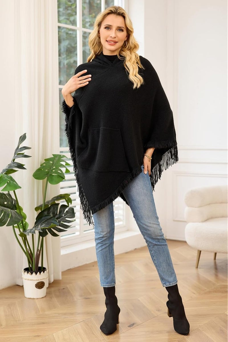 Ferand Ladies' Hooded Cape with Fringed Hem, Crochet Poncho Knitting Patterns for Women - Image 5