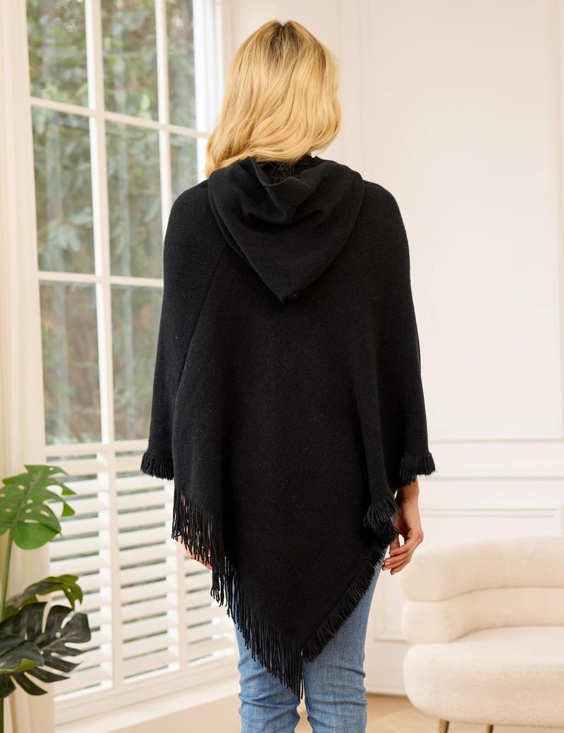 Ferand Ladies' Hooded Cape with Fringed Hem, Crochet Poncho Knitting Patterns for Women - Image 4