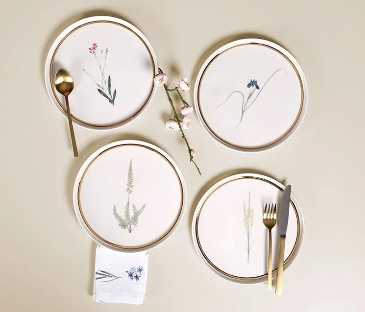 Porland Botanical Series Set of 4 21CM Flat Cake Plates Mixed Pattern