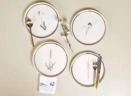 Porland Botanical Series Set of 4 21CM Flat Cake Plates Mixed Pattern