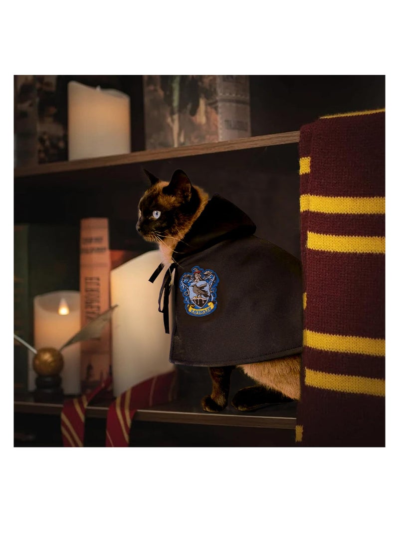 Dog and Cat Halloween Wizard Costume Cape, Classic College Design, Cute Dual-Layer Fabric Set with Soft Hoodies, Glasses, and Neckties (Blue) for Pets.