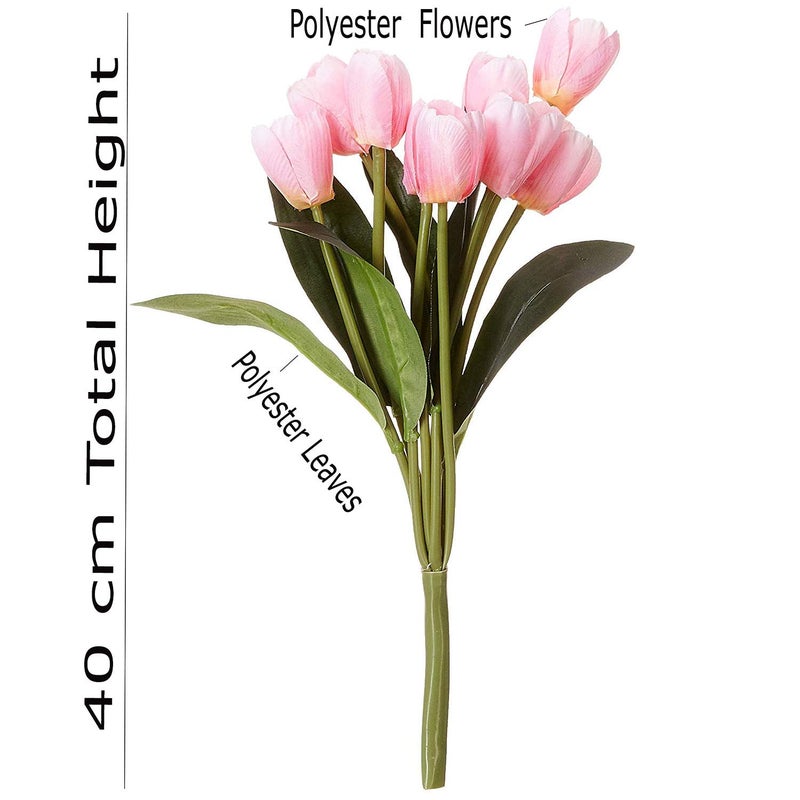 Fourwalls Beautiful Decorative Artificial Tulip Flower Bunch for Home dcor 40 cm Tall 9 Heads Set of 3 LightPink - Image 4