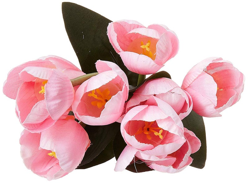 Fourwalls Beautiful Decorative Artificial Tulip Flower Bunch for Home dcor 40 cm Tall 9 Heads Set of 3 LightPink - Image 5