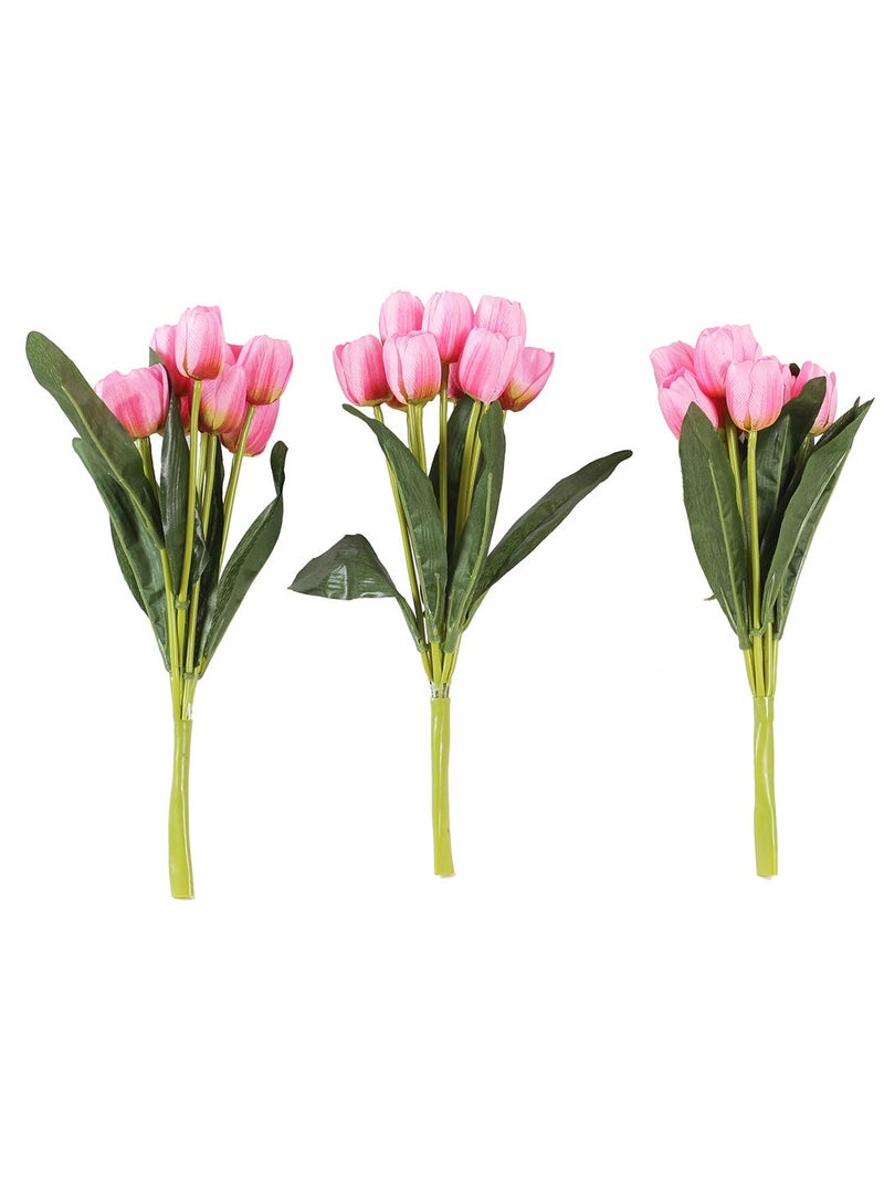Fourwalls Beautiful Decorative Artificial Tulip Flower Bunch for Home dcor 40 cm Tall 9 Heads Set of 3 LightPink - Image 2